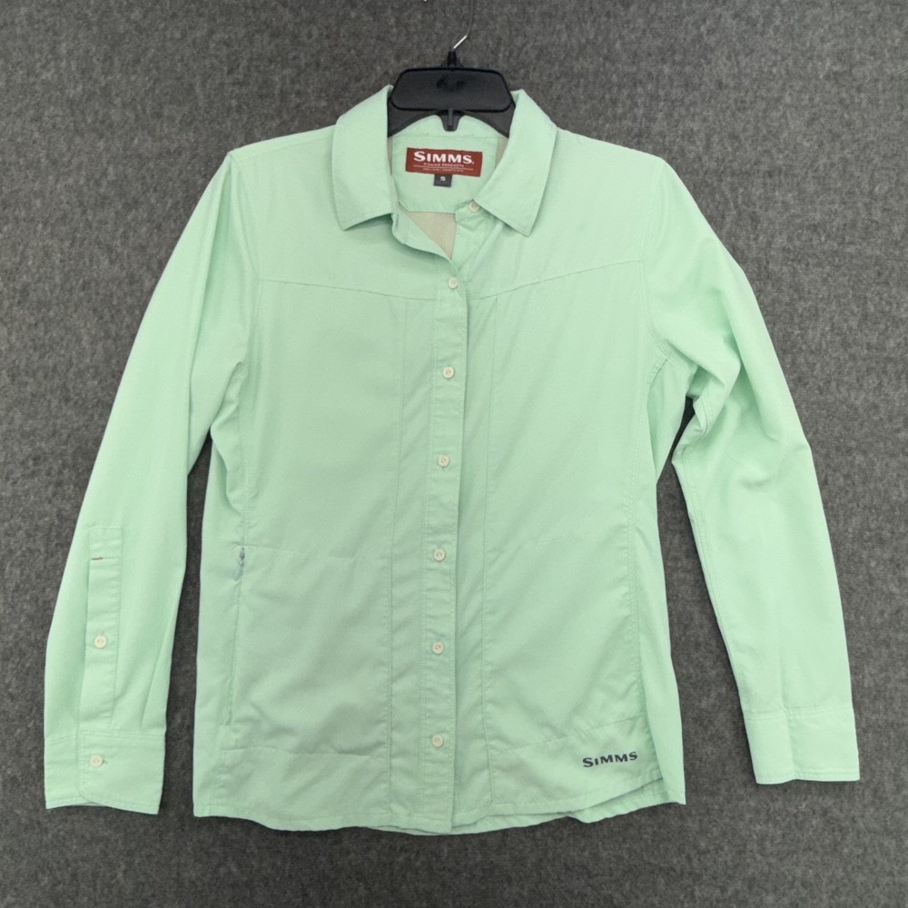 Simms Womens Mint Green Long Sleeve Button Up Fishing Shirt Small Polyester